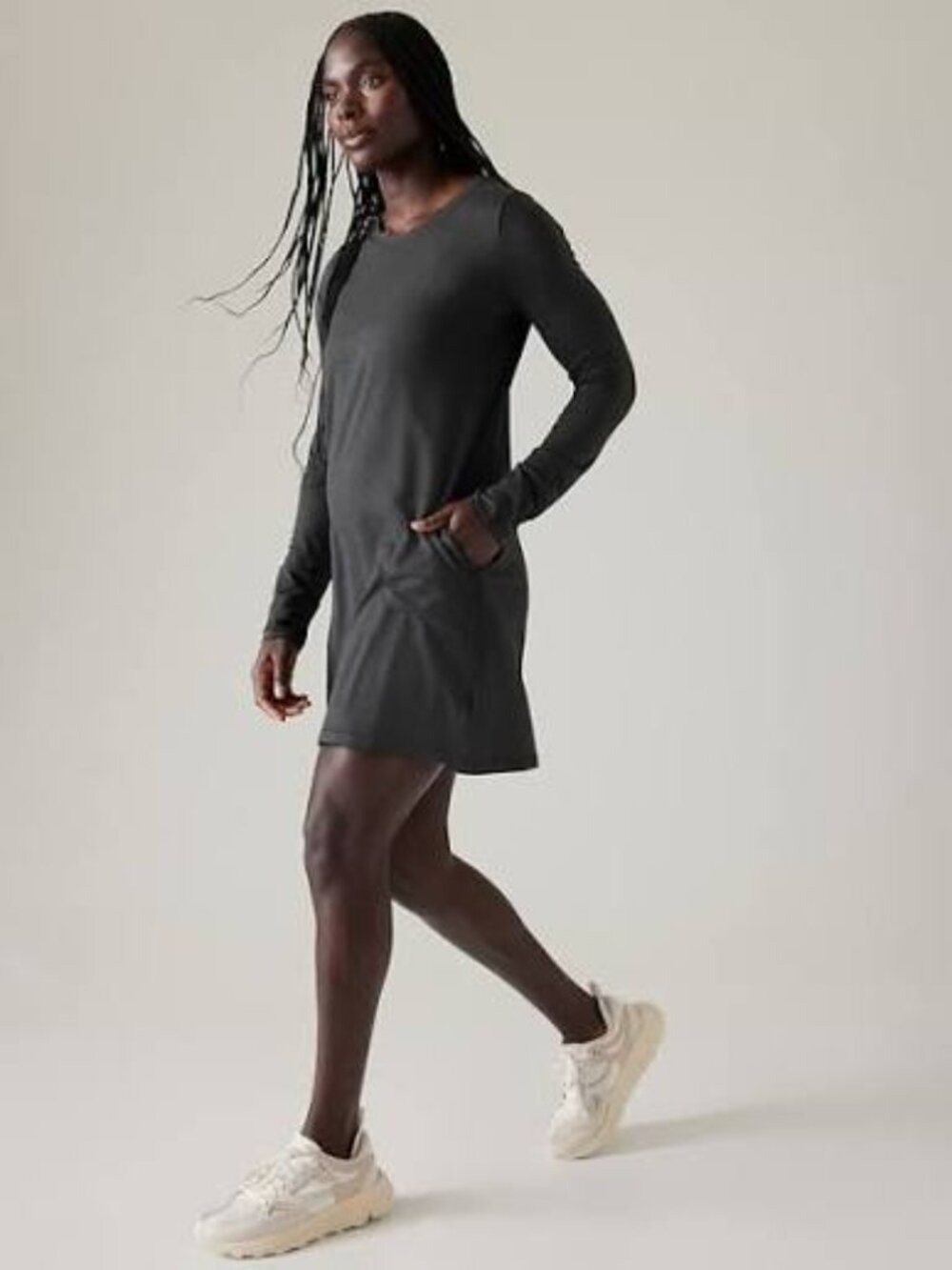 Athleta Uptempo Gray Long Sleeve Shift Athletic Dress Size XS Athleisure Relaxed